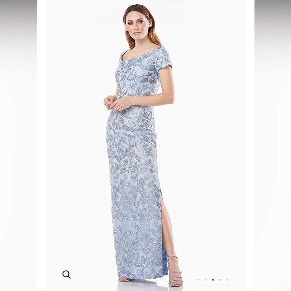JS Collections Julia Cap Sleeve Column Gown Silver Sequins Light Blue, 12, NWT - Picture 4 of 13